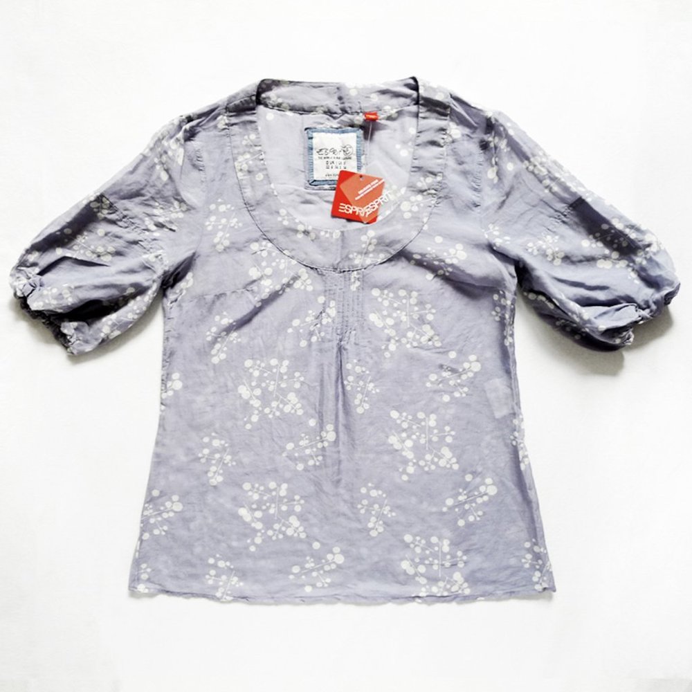 Semi Sheer Puff Sleeve Silk Blend Blouse/Top/Tunic